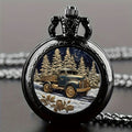Retro Forest Truck Quartz Pendant Pocket Watch